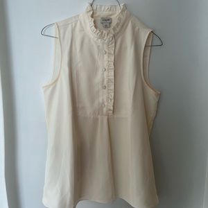 J.Crew cream colored crepe ruffle trim tank blouse